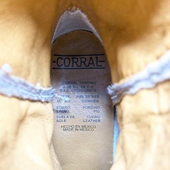 Corral Teen Taupe Leather Western Boots Girls Size 2 Pull On Made in Mexico - Picture 10 of 11